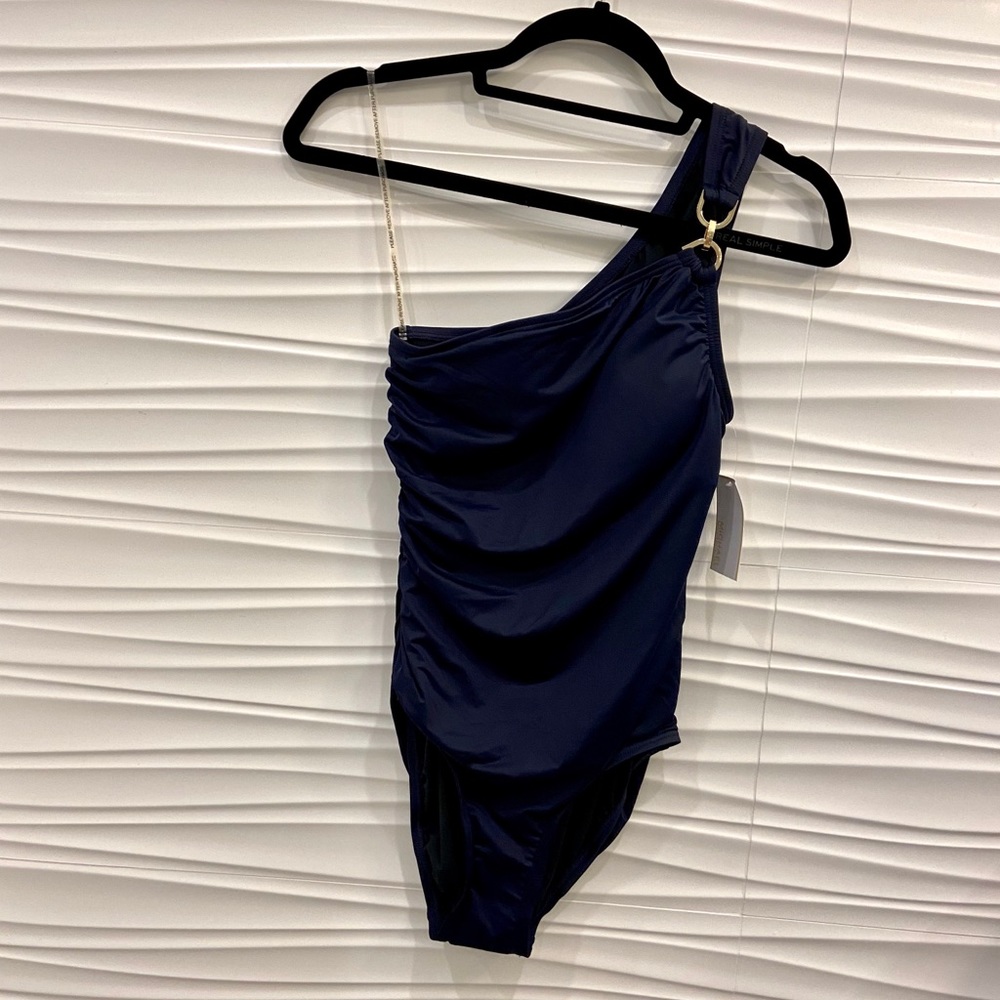 NWT summer beach luxury Michael Kors one shoulder navy bathing suit - Picture 10 of 14